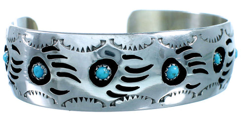 Genuine Sterling Silver Turquoise American Indian Bear Paw Cuff Bracelet RX109308